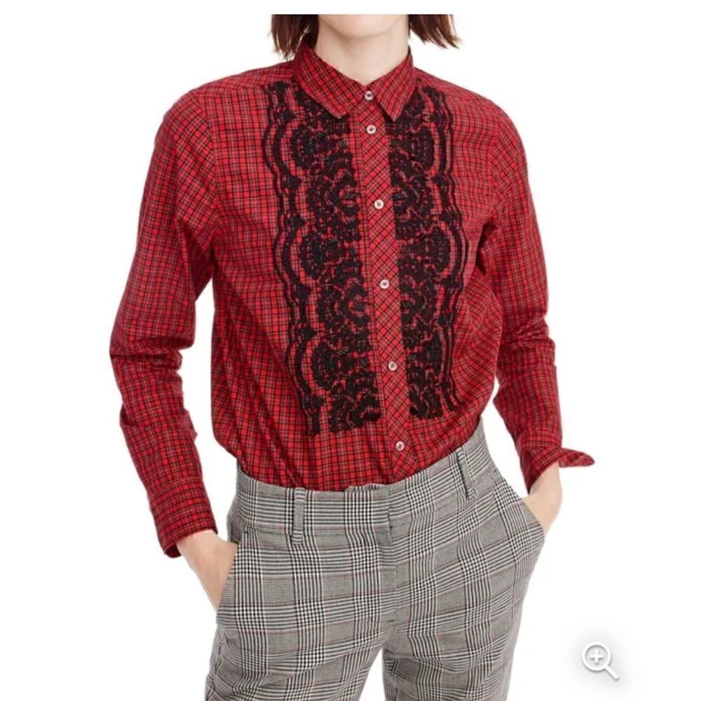 J.Crew Red Embellished Plaid Button Down - Picture 1 of 7